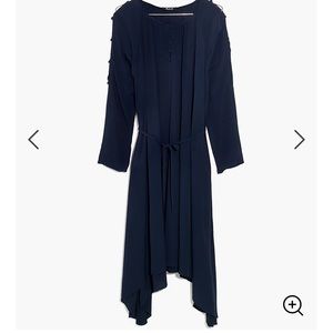 Madewell Navy Shirred Button Shoulder Dress Small